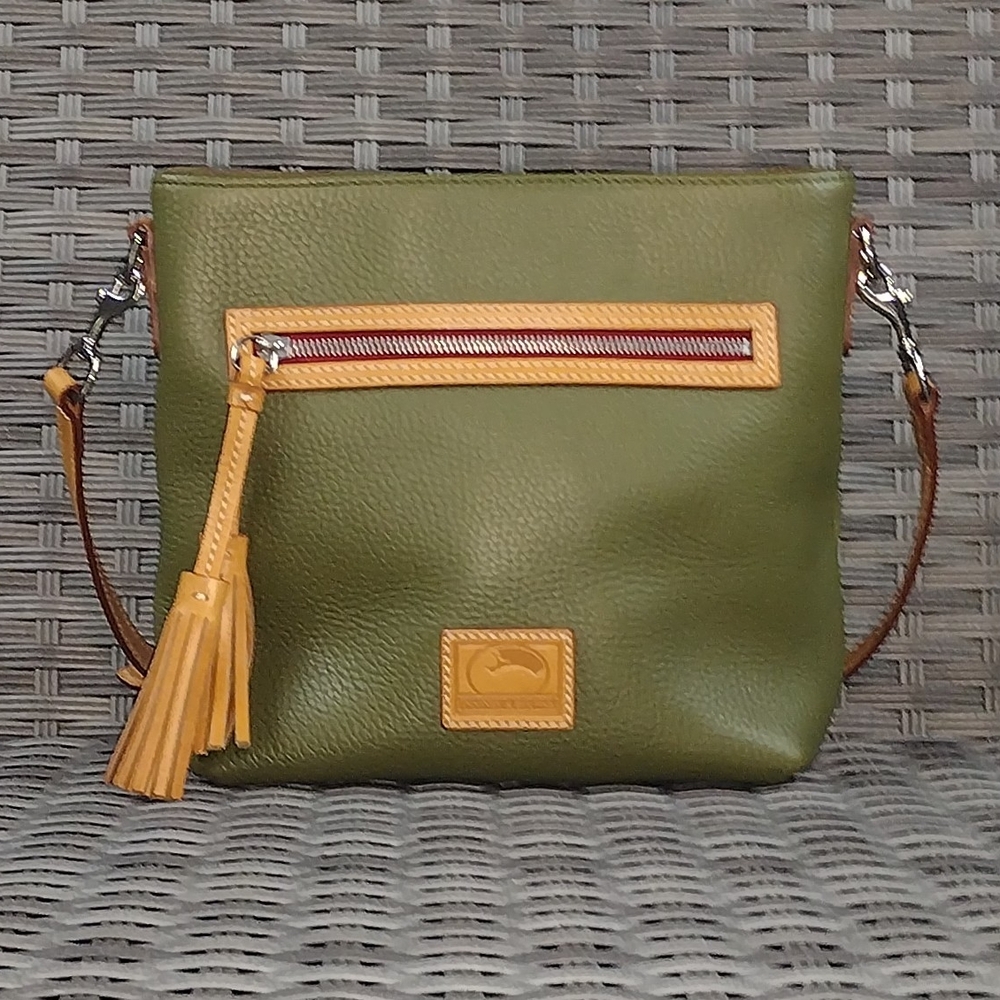 Dooney & Bourke Olive Green Crossbody Bag with Tan Accents